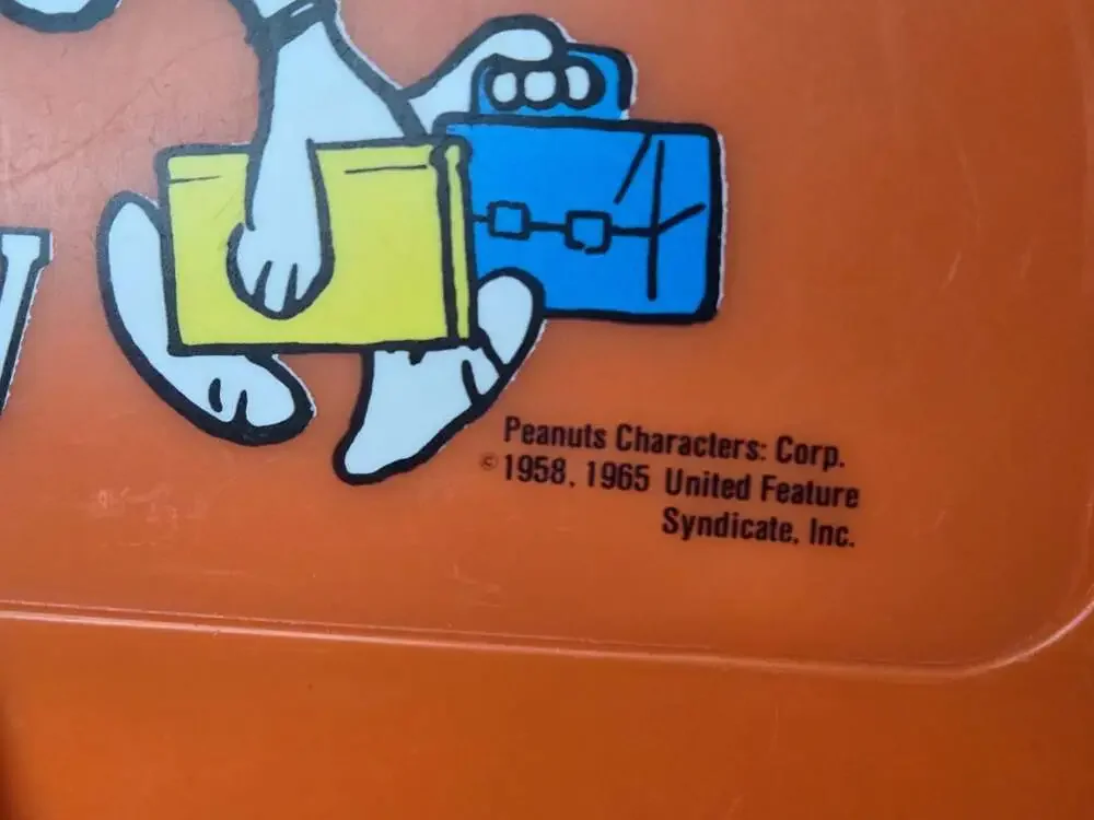 Vintage 1965 Peanuts 'Lunchtime with Snoopy' Orange Plastic Lunch Box w/ Thermos